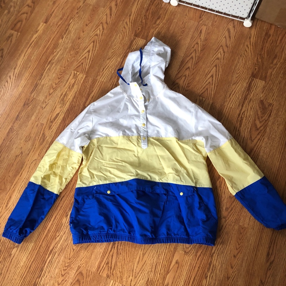Columbia Retro Windbreaker Women's Size XL - White, Blue, and Yellow